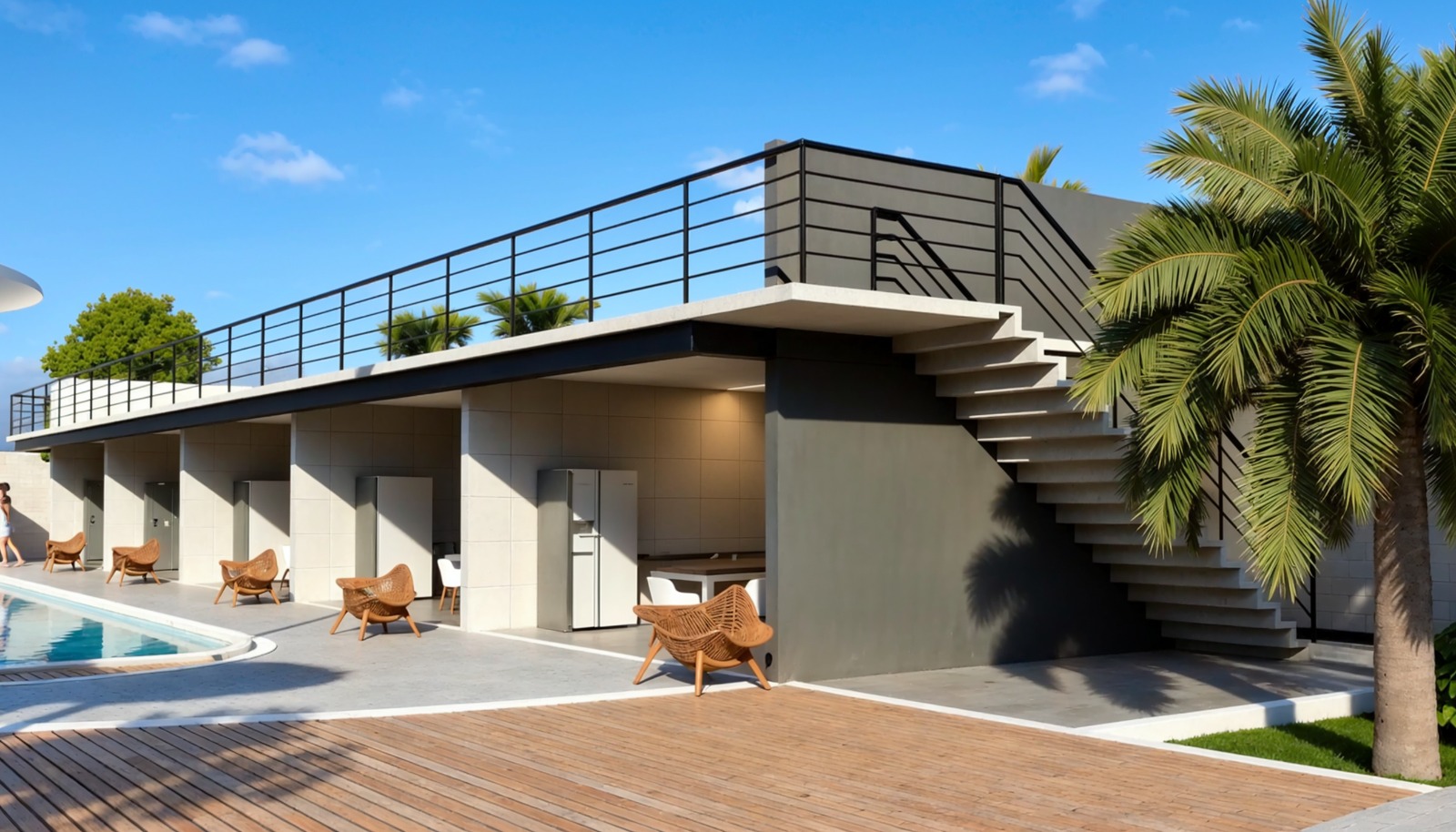 Deck e escada de acesso ao terraço do Condomínio Terra Nobre